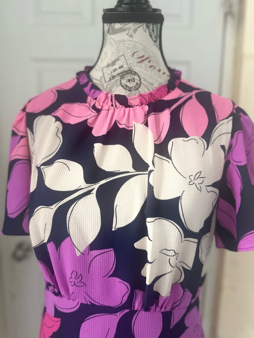 Maggy London Navy Maxi Dress with Pink & Purple Floral Print - Picture 3 of 8